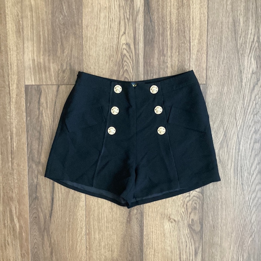 Black Button-Detail Women Shorts with gold accents